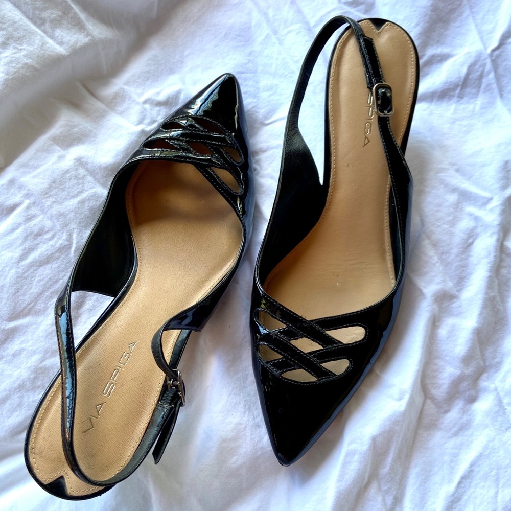 Via Spiga Patent Leather Slingback Kitten Heels